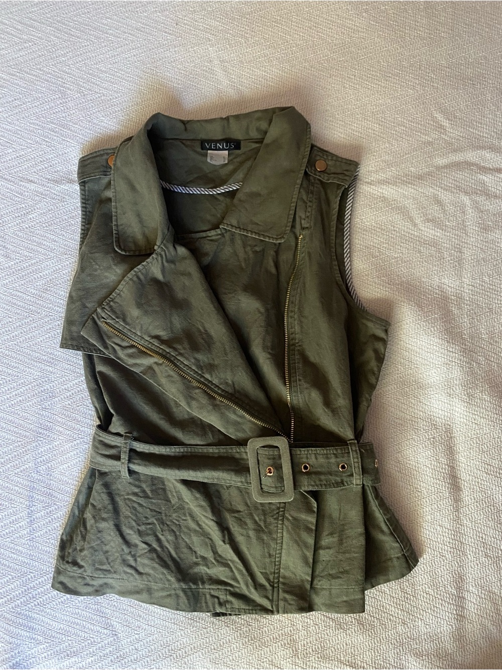 Venus Olive Utility Belted Sleeveless Jacket